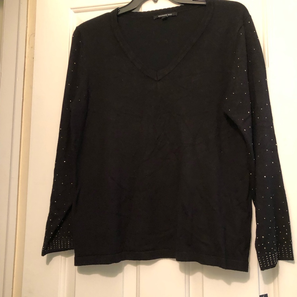 Zac & Rachel Black V-Neck Sweater with Studded Sleeves